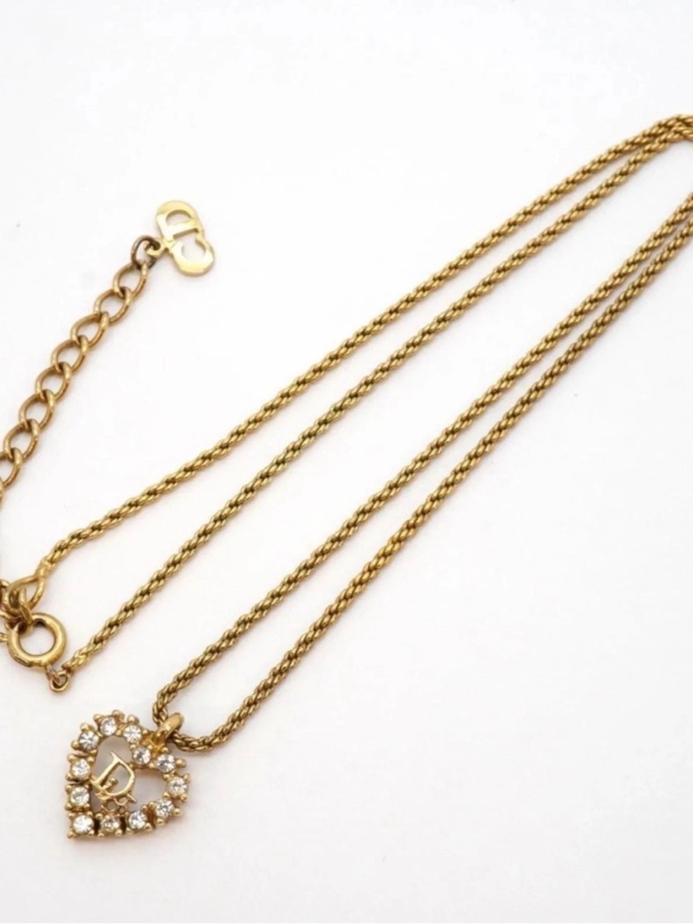 Christian Dior Gold Plated Heart Pendant Necklace with Clear Crystals - Picture 4 of 15